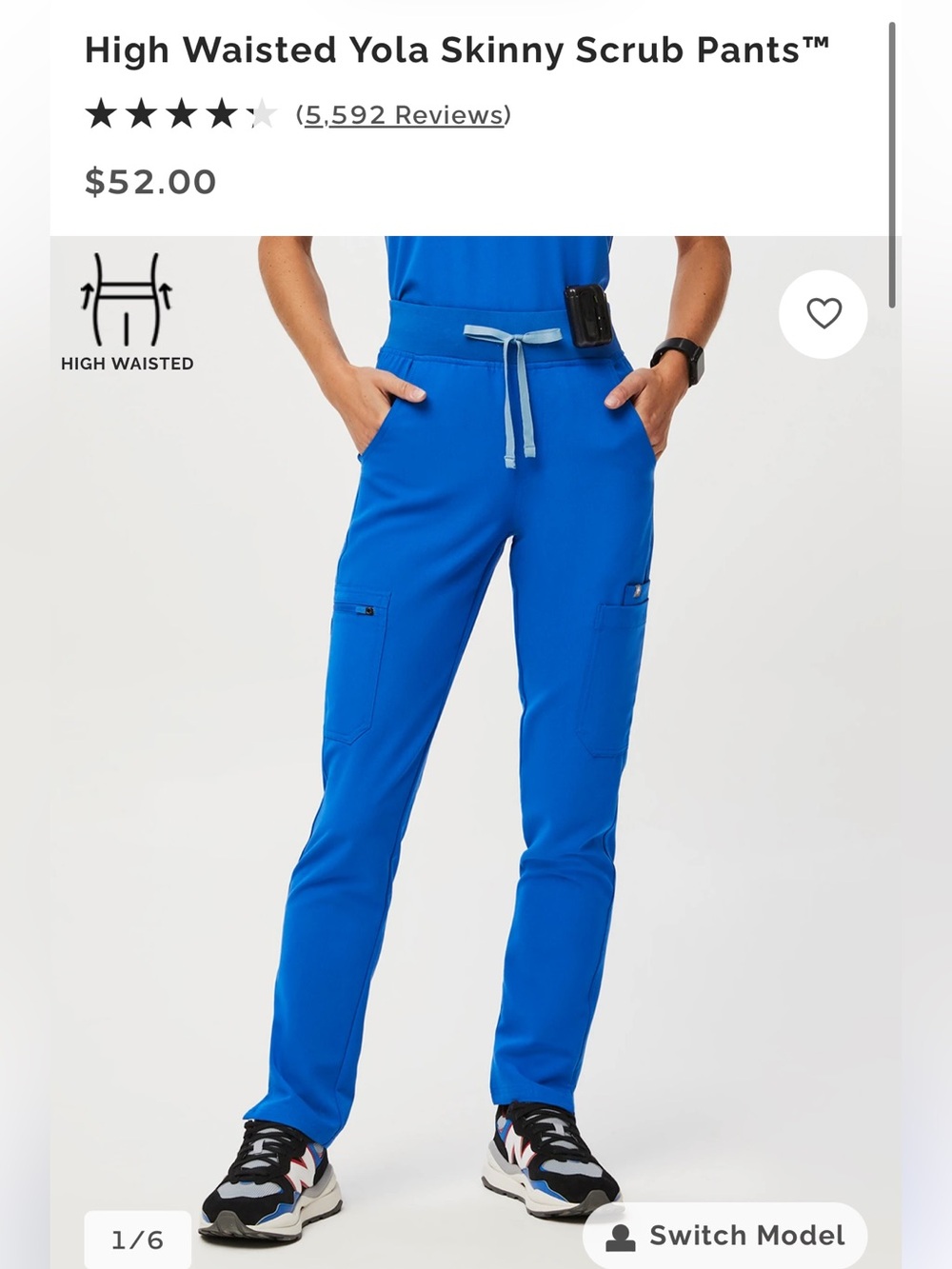 Figs High Waisted Yola Skinny Scrub Pants in Royal Blue